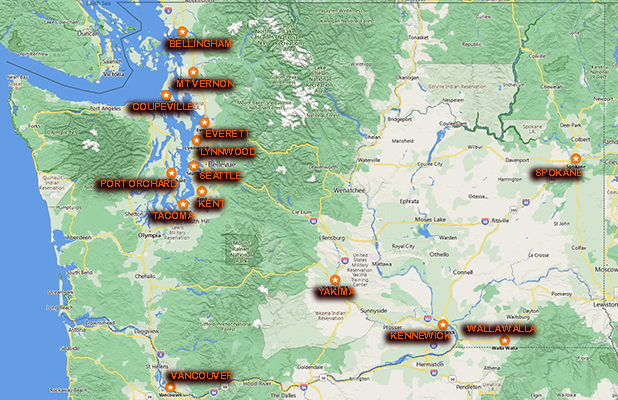 map of our locations throughout Washington
